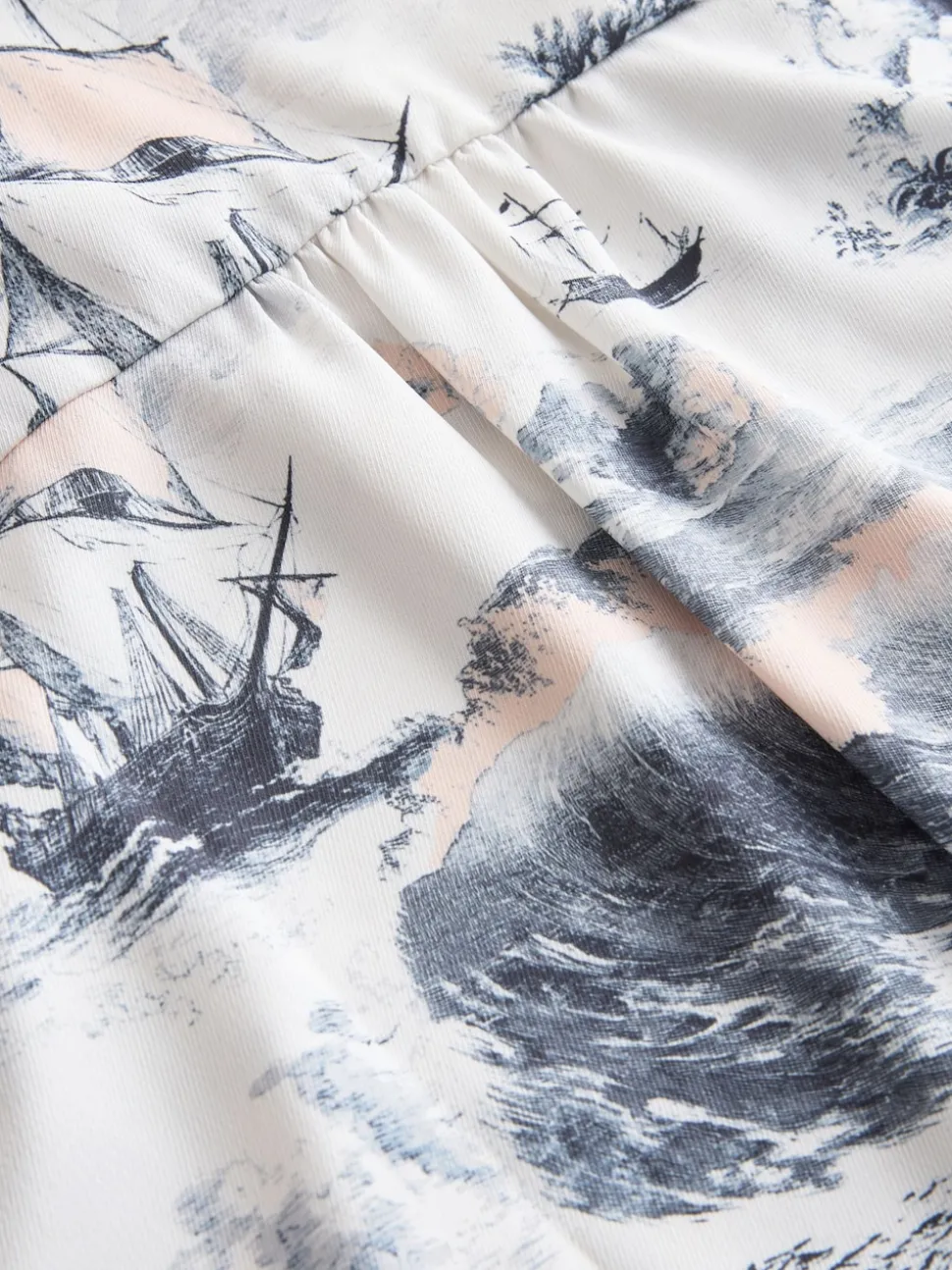 Abstract Boat Print Short Sleeve V-Neck Blouse