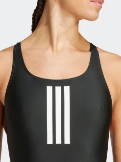 adidas Black 3 Stripe V Back Swimsuit