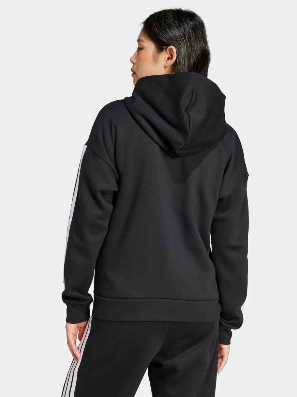 adidas Black Essentials 3-Stripes Full Zip Fleece Hoodie