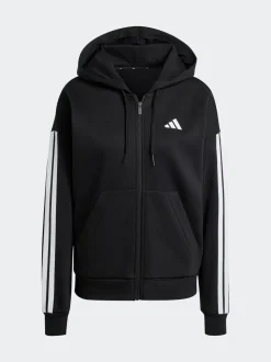 adidas Black Essentials 3-Stripes Full Zip Fleece Hoodie