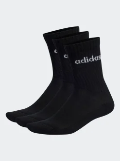 adidas Black Linear Crew Cushioned Socks 3 Pack