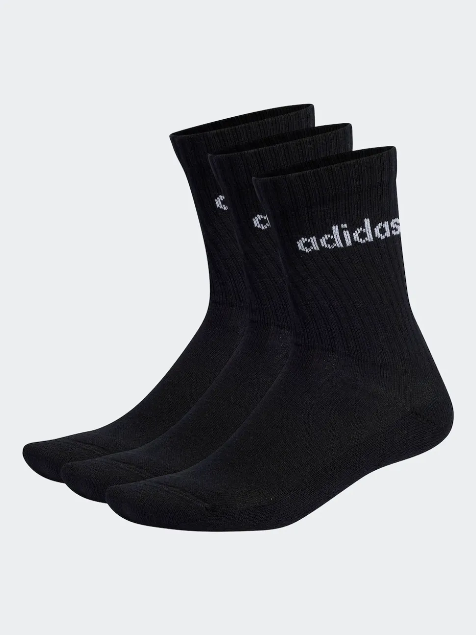 adidas Black Linear Crew Cushioned Socks 3 Pack