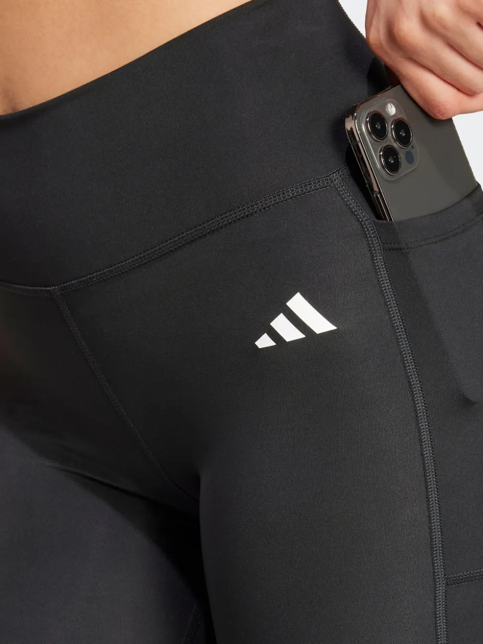 adidas Black Optime Essentials Stash Pocket Full Length Leggings
