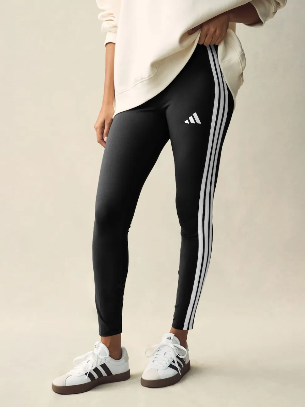 adidas Black White Essentials 3-Stripes Cotton Leggings