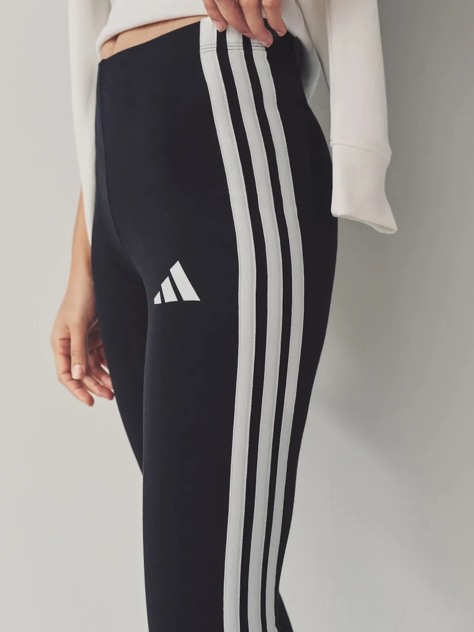 adidas Black White Essentials 3-Stripes Cotton Leggings