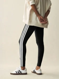 adidas Black White Essentials 3-Stripes Cotton Leggings