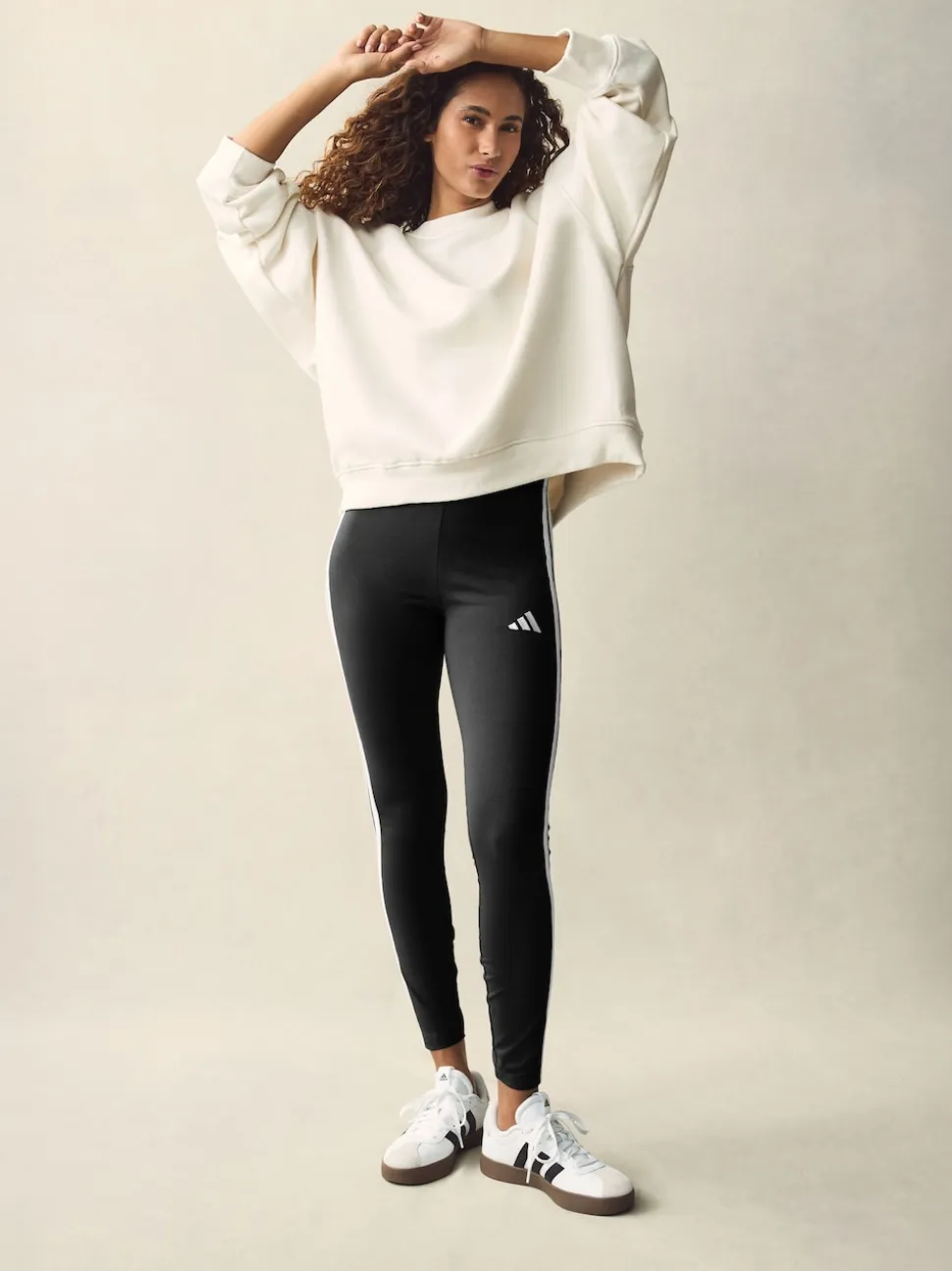 adidas Black White Essentials 3-Stripes Cotton Leggings