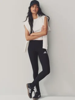 adidas Black White Essentials 3-Stripes Cotton Leggings