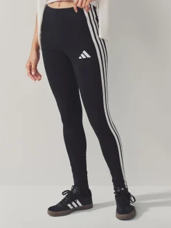 adidas Black White Essentials 3-Stripes Cotton Leggings