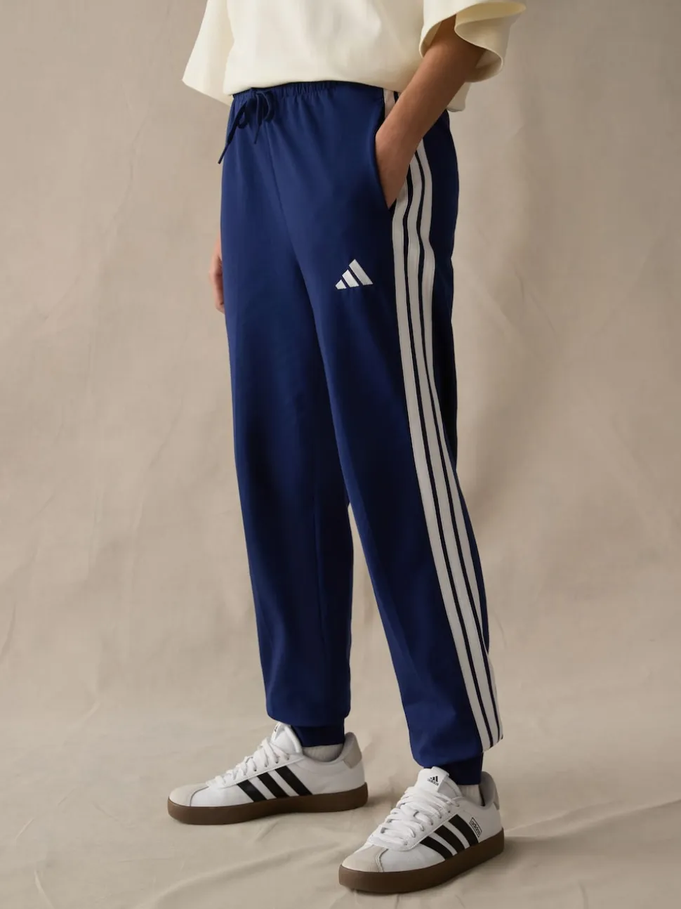 adidas Blue Essentials 3-Stripes Cuffed Joggers