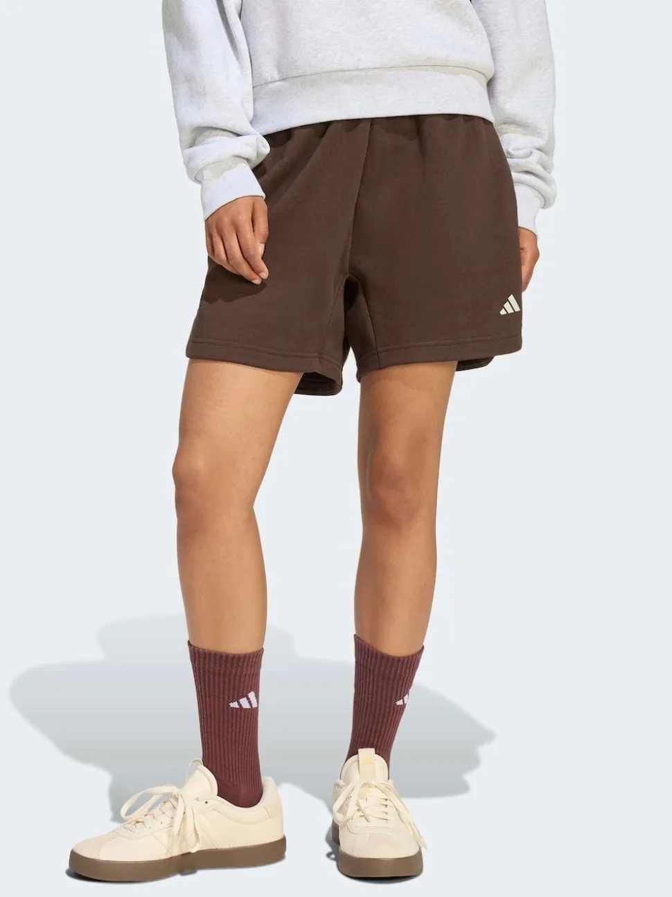 adidas Dark Brown 3 Stripe Studio Fleece Shorts