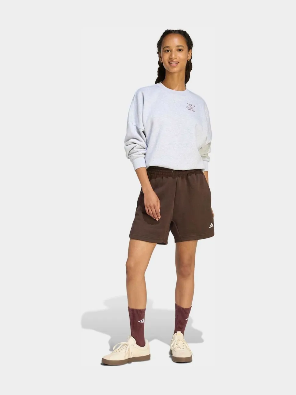 adidas Dark Brown 3 Stripe Studio Fleece Shorts