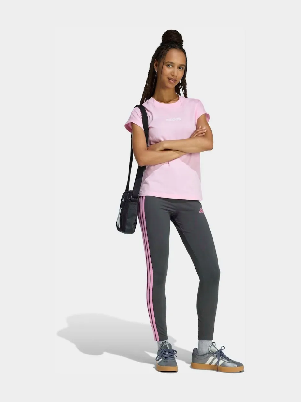 adidas Dark Grey Essentials 3-Stripes Cotton Leggings