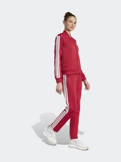adidas Dark Red Essentials 3-Stripes Tracksuit