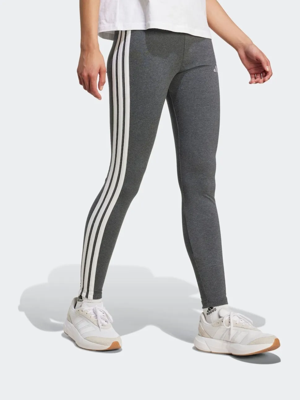 adidas Grey Essentials 3-Stripes Cotton Leggings