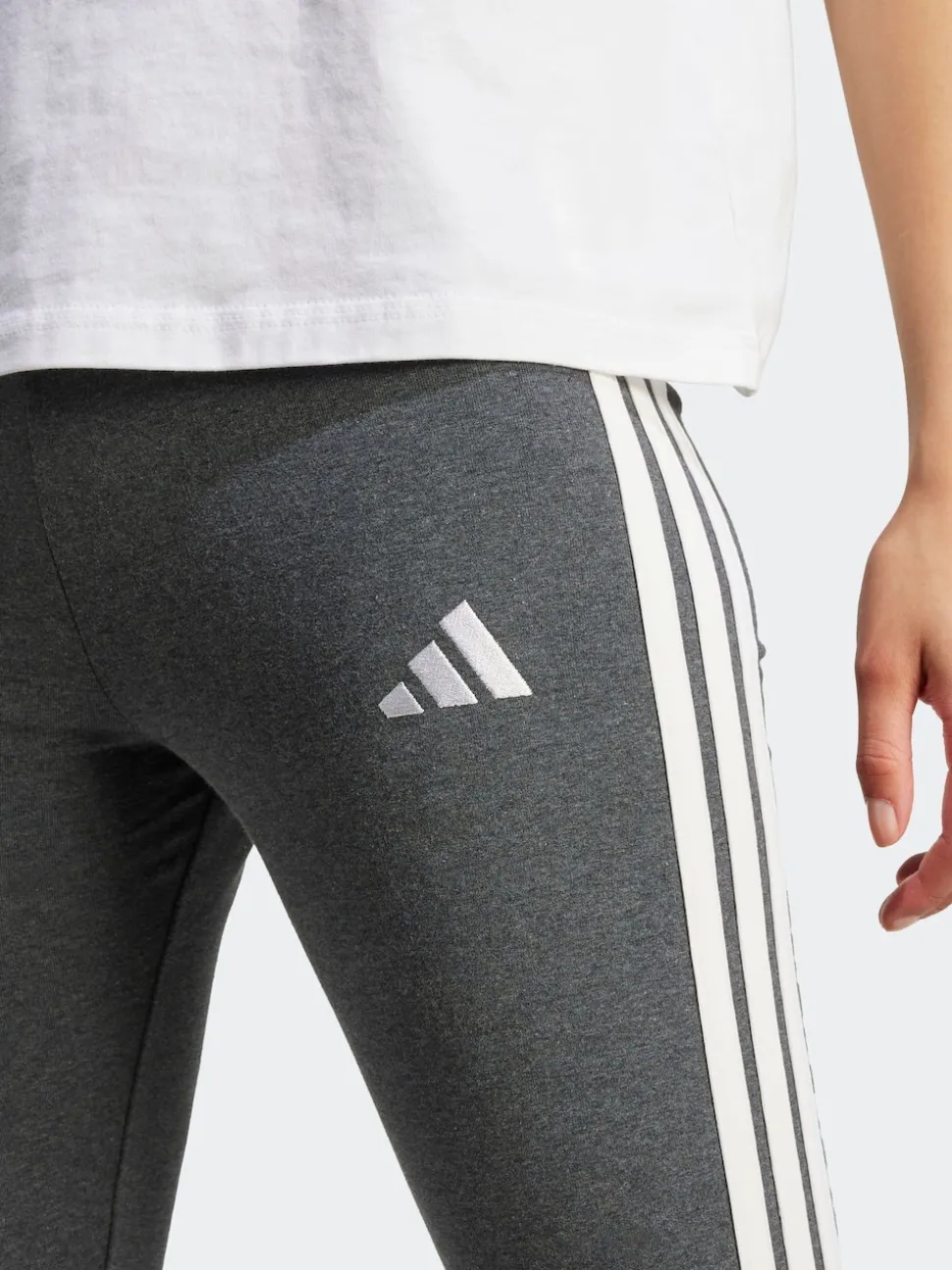 adidas Grey Essentials 3-Stripes Cotton Leggings