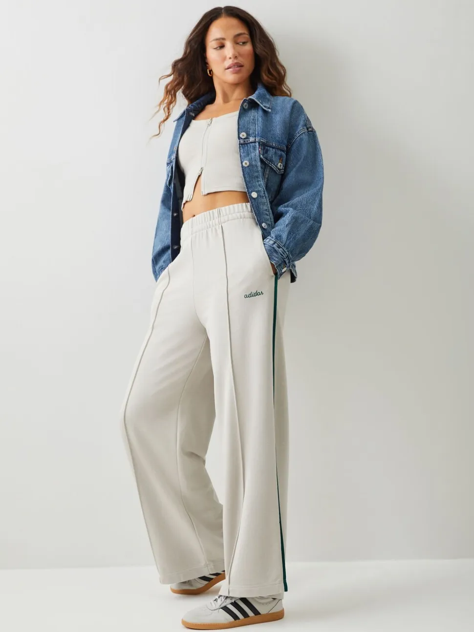 adidas Grey/Green Colourpop Wide Leg Trousers