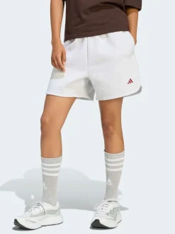 adidas Light Grey 3 Stripe Studio Fleece Shorts