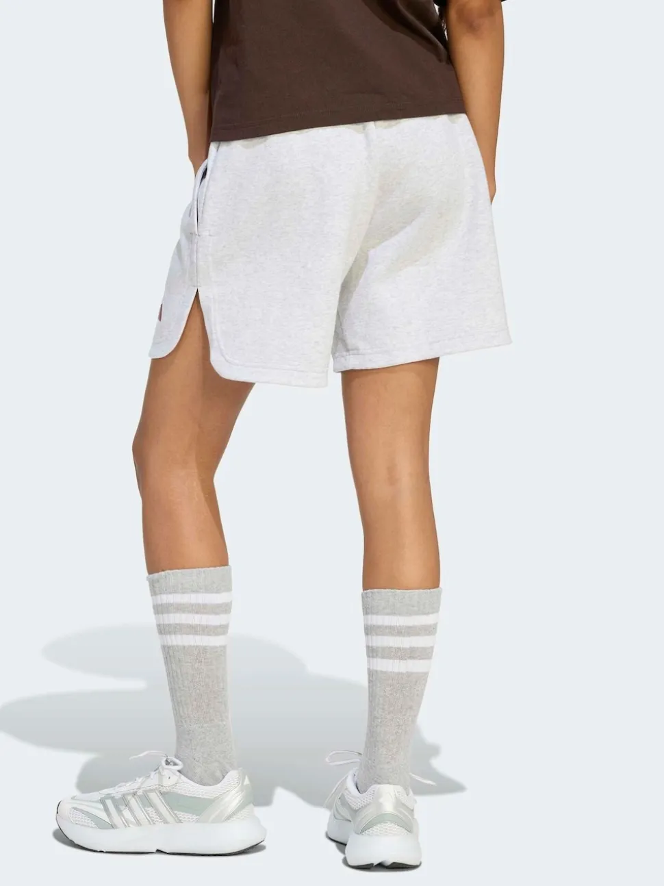 adidas Light Grey 3 Stripe Studio Fleece Shorts