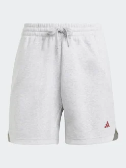 adidas Light Grey 3 Stripe Studio Fleece Shorts