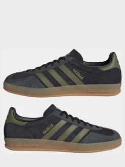 adidas Originals Black/Green Gazelle Indoor Trainers