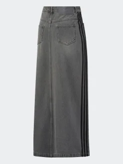 adidas Originals Grey Adicolour 3-Stripes Denim Midi Pencil 100% Cotton Skirt
