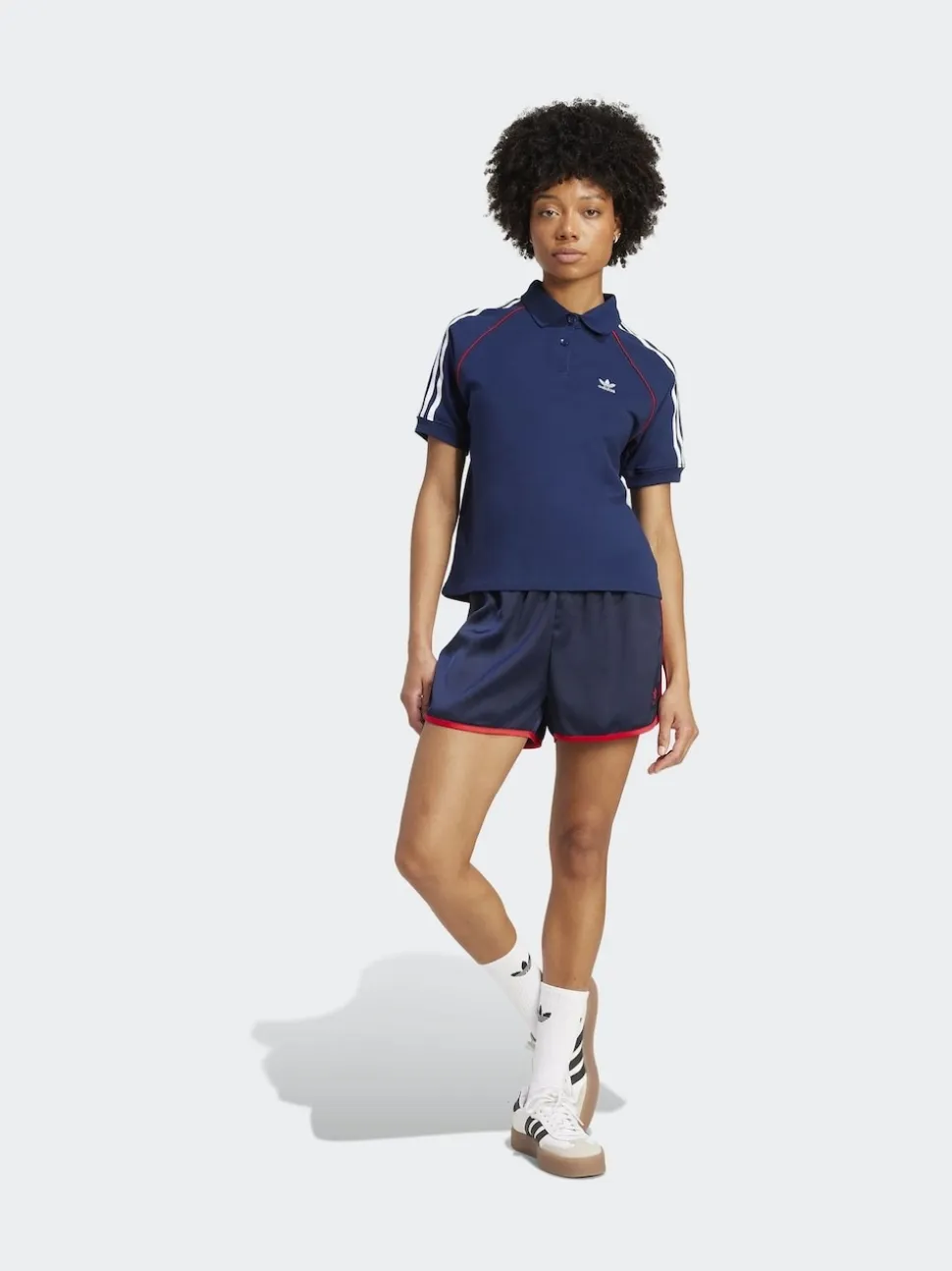 adidas Originals Navy/Red 3 Stripe Satin Sprinter Shorts