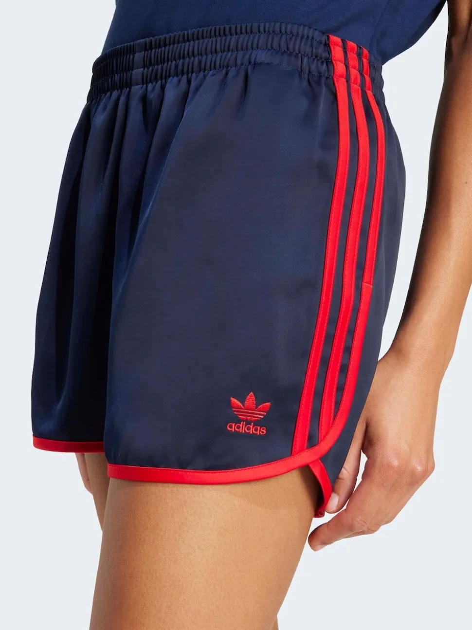 adidas Originals Navy/Red 3 Stripe Satin Sprinter Shorts
