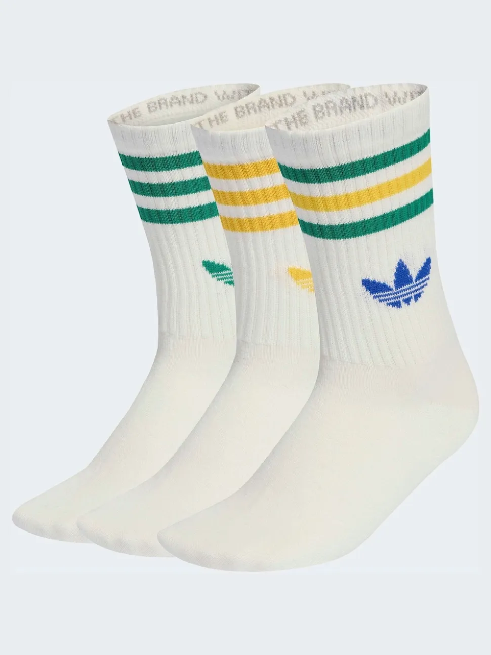 adidas Originals White/Green Crew 3-Stripes Crew Socks 3 Pairs