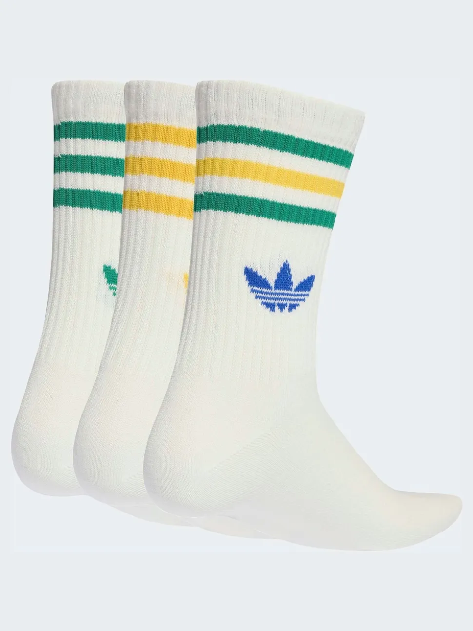 adidas Originals White/Green Crew 3-Stripes Crew Socks 3 Pairs