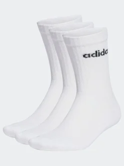 adidas White Linear Crew Cushioned Socks 3 Pack