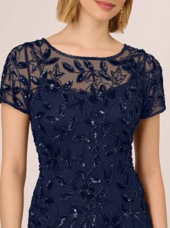 Adrianna Papell Bead Long Dress With Godets