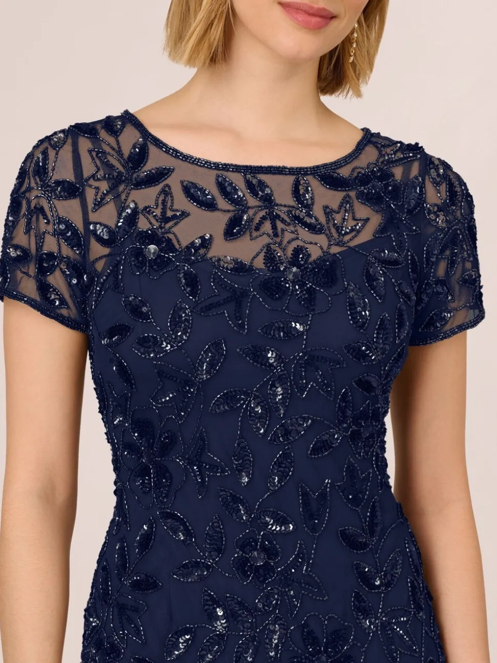 Adrianna Papell Bead Long Dress With Godets