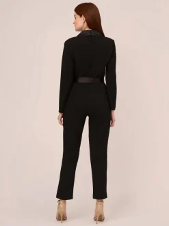 Adrianna Papell Black Crepe Tuxedo Jumpsuit
