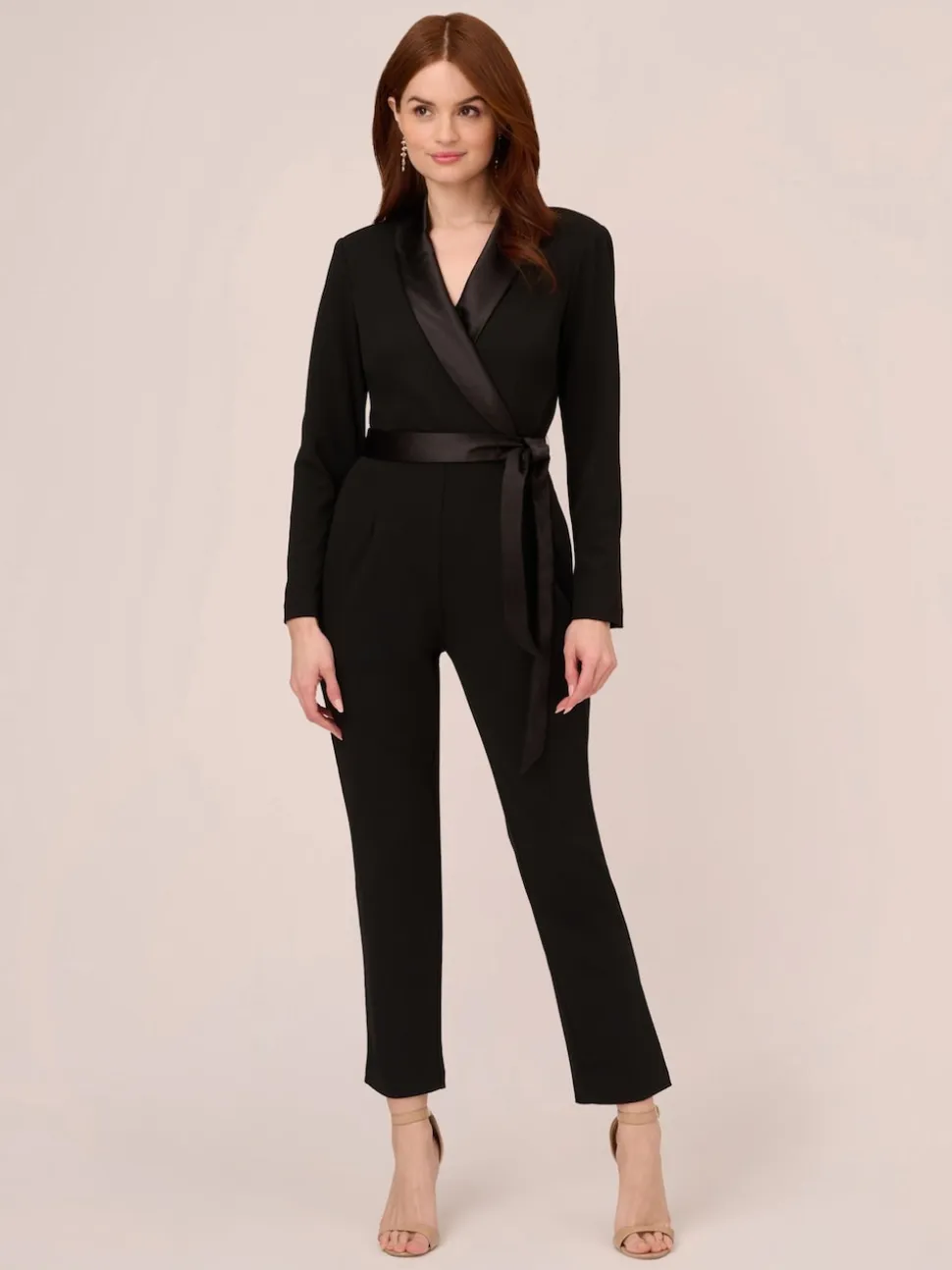 Adrianna Papell Black Crepe Tuxedo Jumpsuit