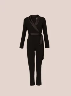 Adrianna Papell Black Crepe Tuxedo Jumpsuit