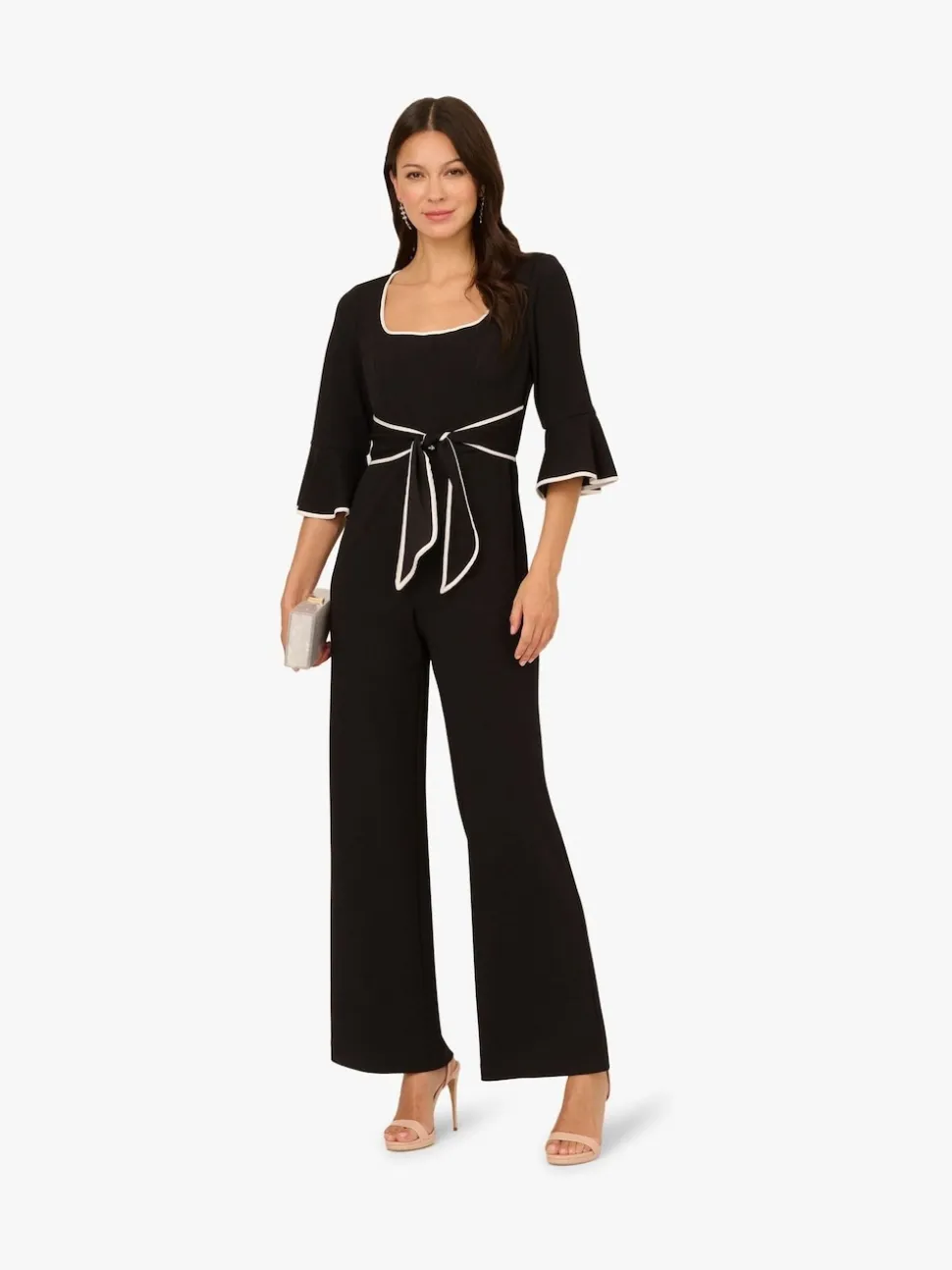 Adrianna Papell Black Ruffle Sleeve Jumpsuit