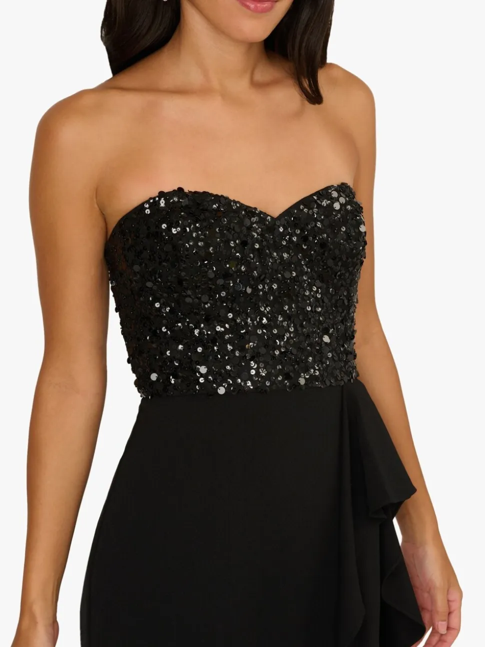 Adrianna Papell Black Strapless Bead Mesh Dress