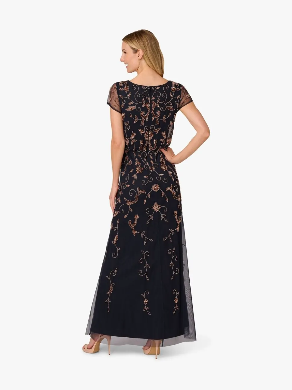 Adrianna Papell Black Studio Beaded Blouson Long Dress