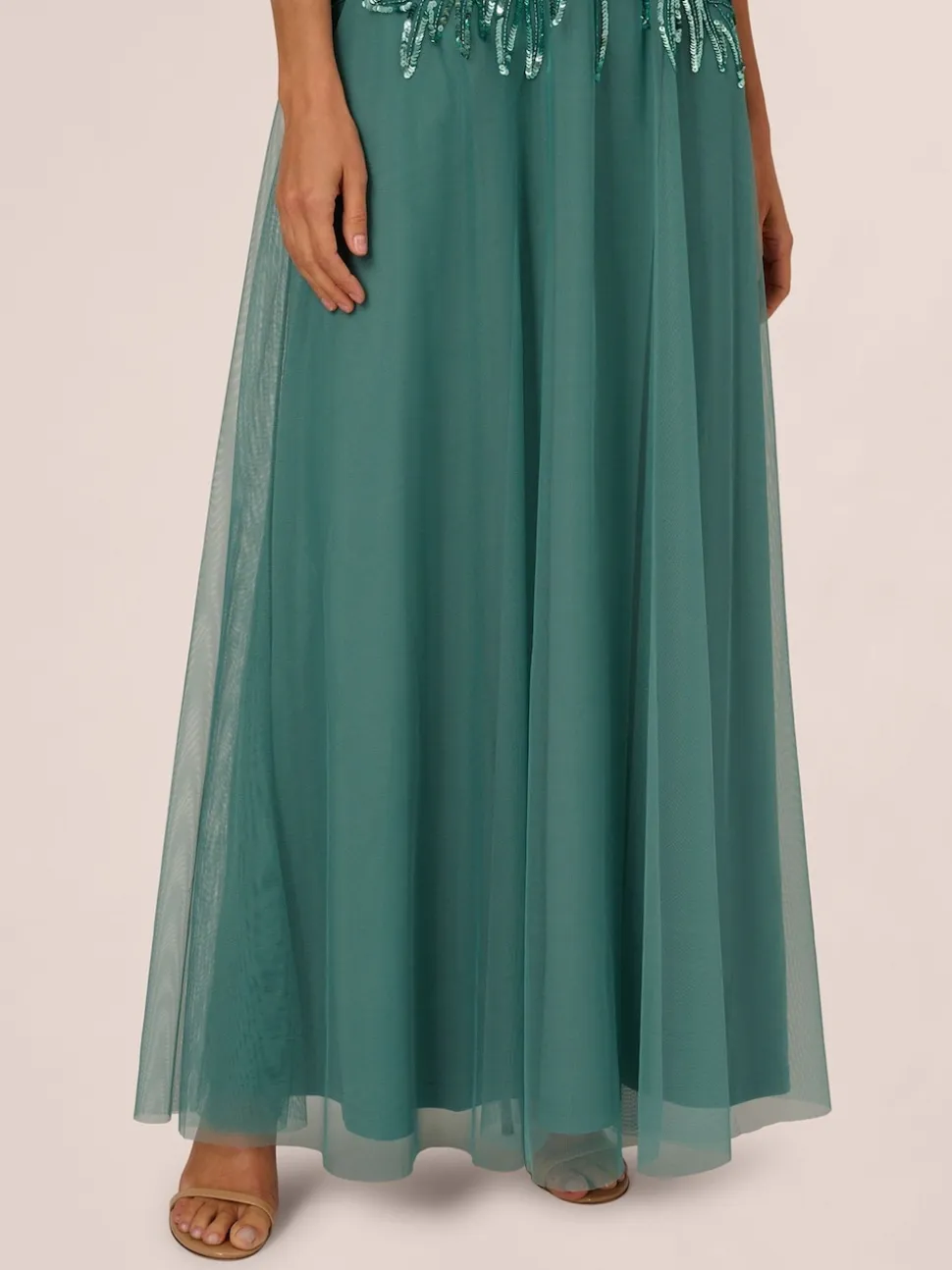 Adrianna Papell Green Studio Beaded Mesh Long Dress