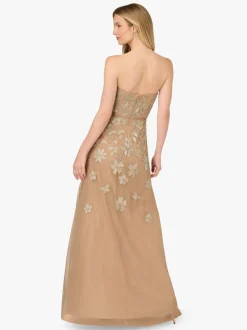 Adrianna Papell Natural Strapless Beaded Mesh Dress