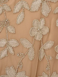 Adrianna Papell Natural Strapless Beaded Mesh Dress