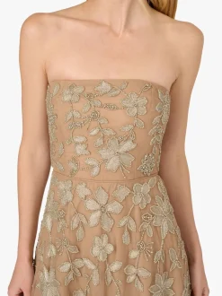 Adrianna Papell Natural Strapless Beaded Mesh Dress