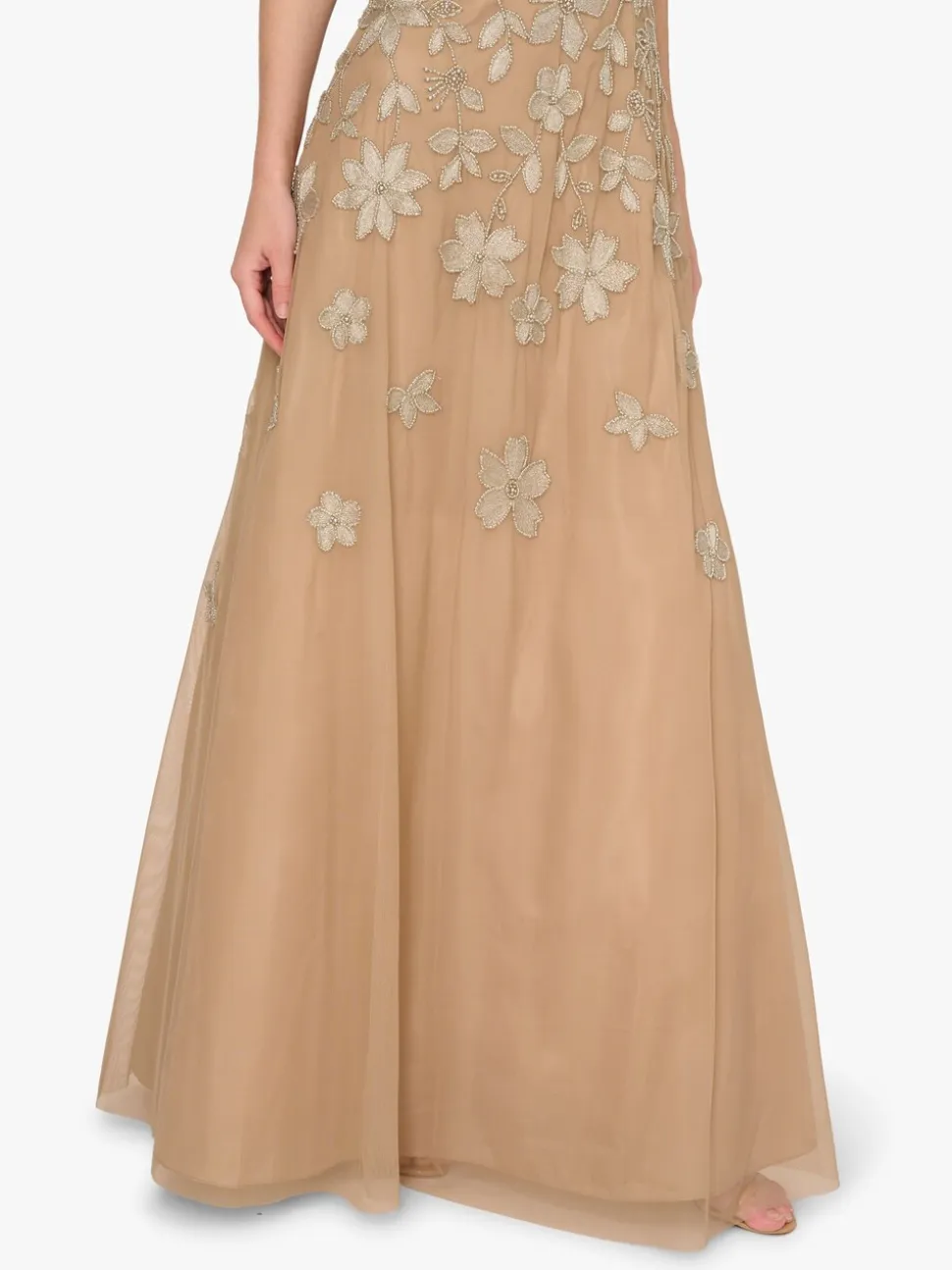 Adrianna Papell Natural Strapless Beaded Mesh Dress