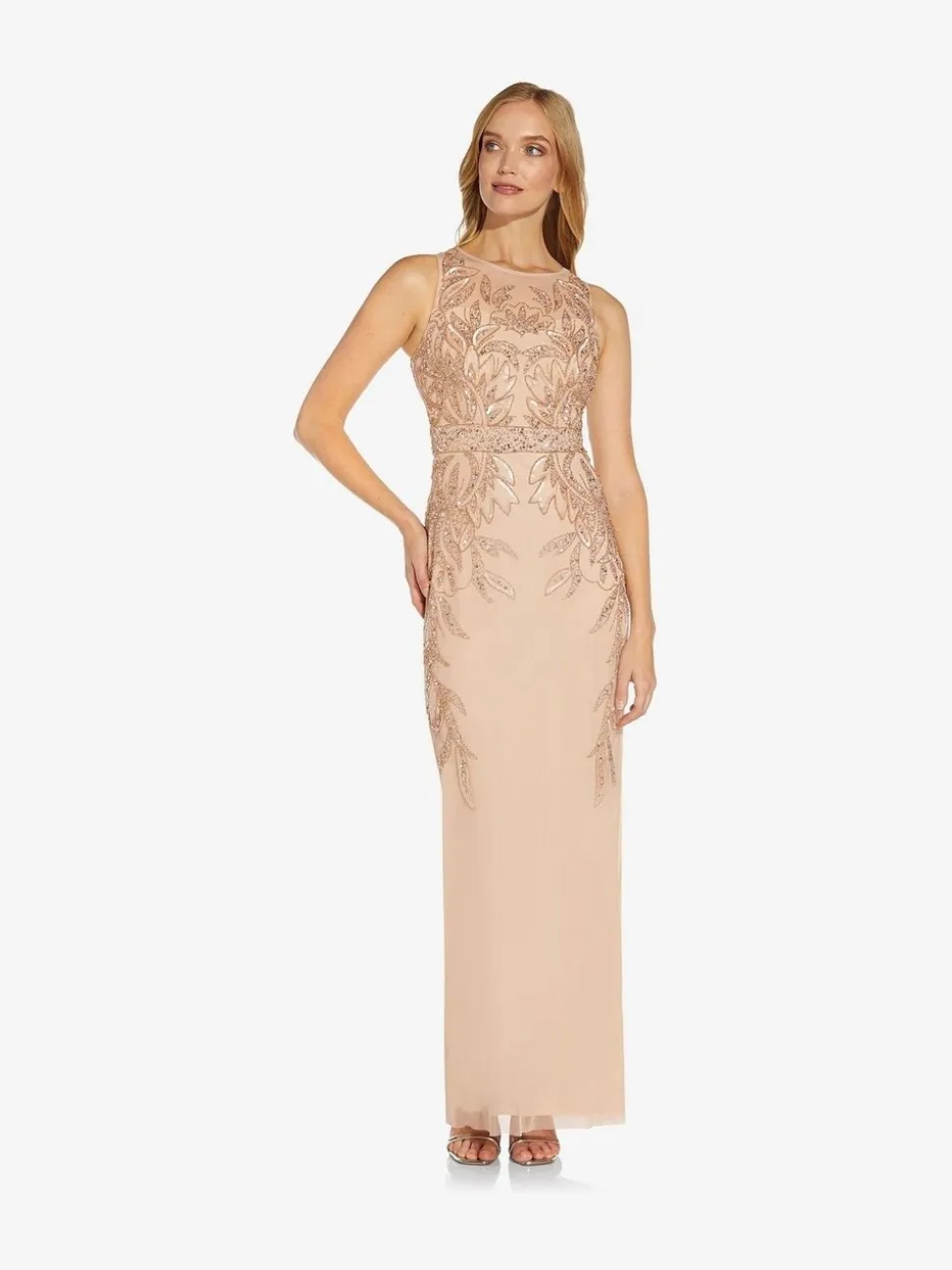 Adrianna Papell Pink Studio Beaded Column Long Dress