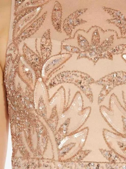 Adrianna Papell Pink Studio Beaded Column Long Dress