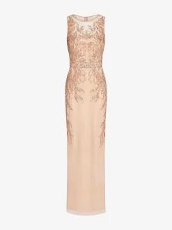 Adrianna Papell Pink Studio Beaded Column Long Dress