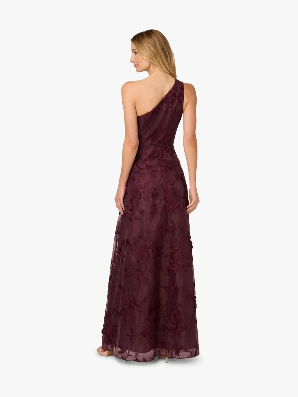 Adrianna Papell Purple Embroidered Ruffle Gown