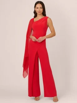 Adrianna Papell Red Red Asymmetrical Jersey Jumpsuit