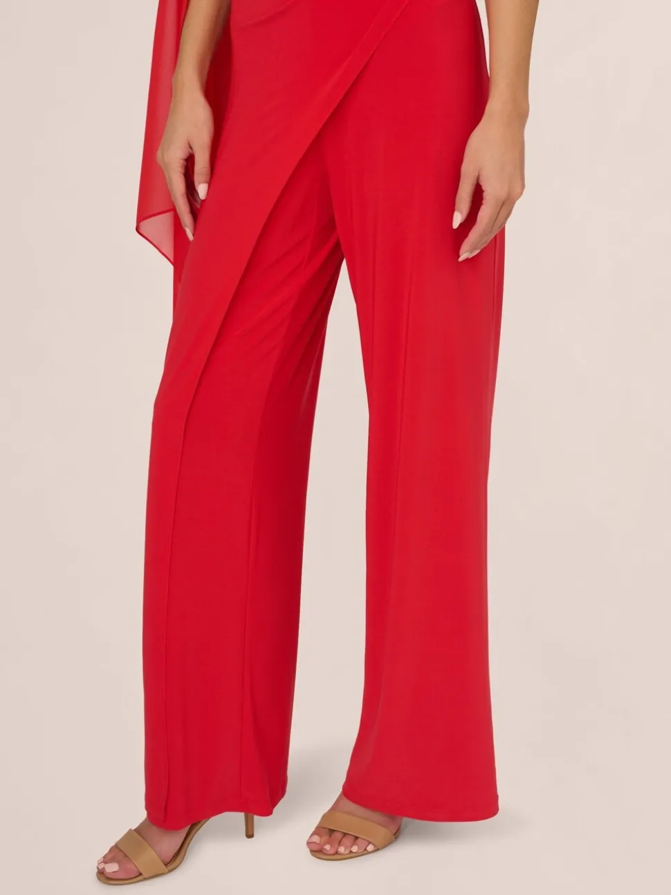 Adrianna Papell Red Red Asymmetrical Jersey Jumpsuit